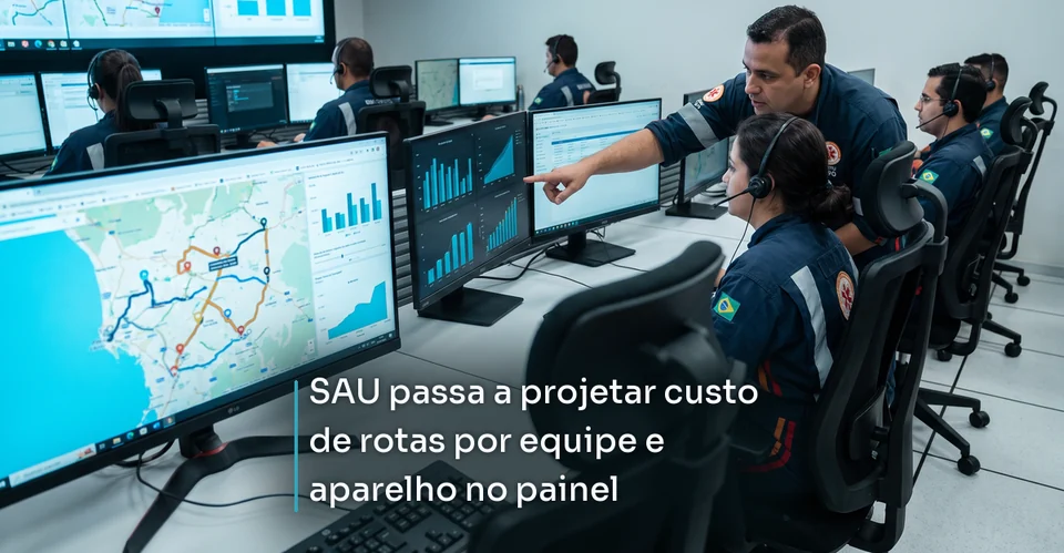 Arte de notícia corporativa para SAU passa a projetar custo de rotas por equipe e aparelho no painel