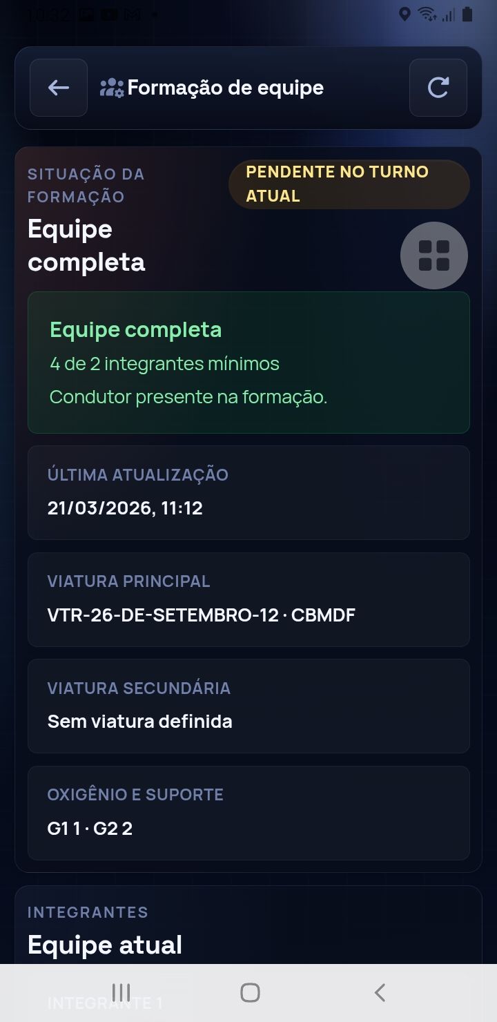 Formação da equipe e viatura do turno — app SAU 360 / SAMU 192