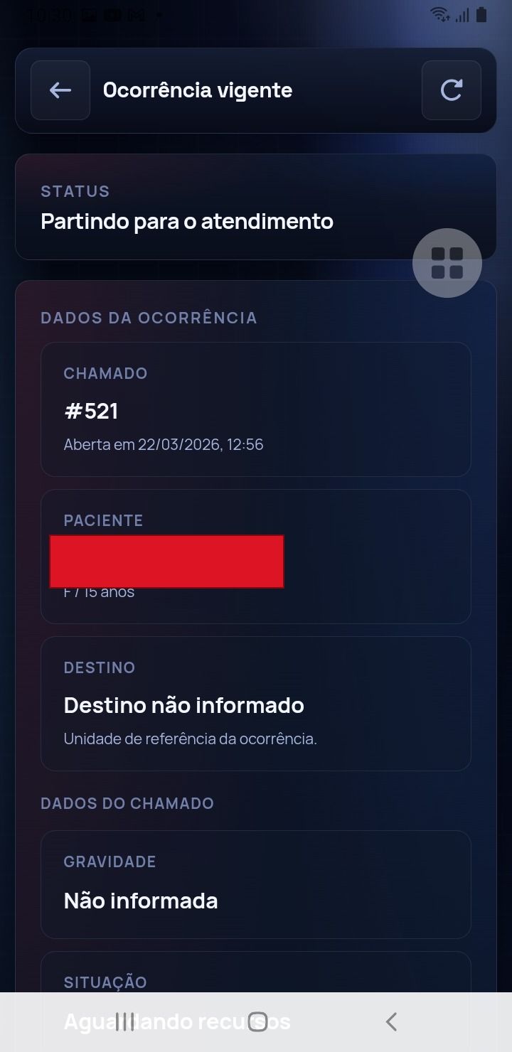 Tela da ocorrência vigente no app da equipe
