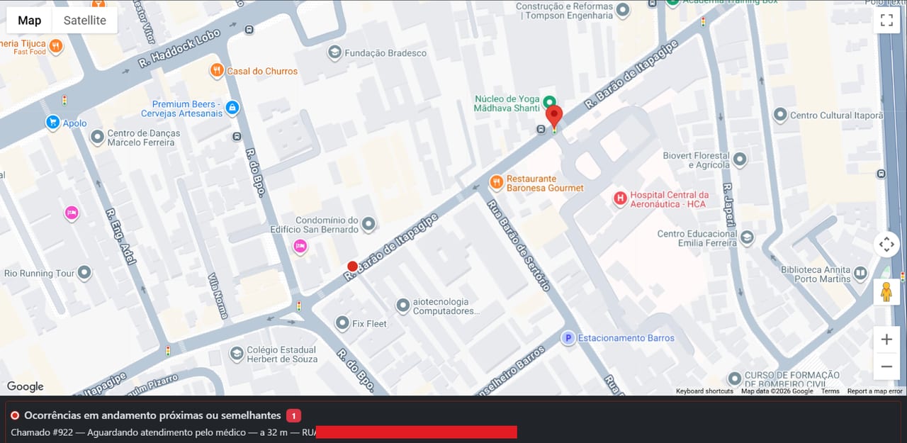 Alerta de ocorrência próxima, contra envio duplicado — app SAU 360 / SAMU 192