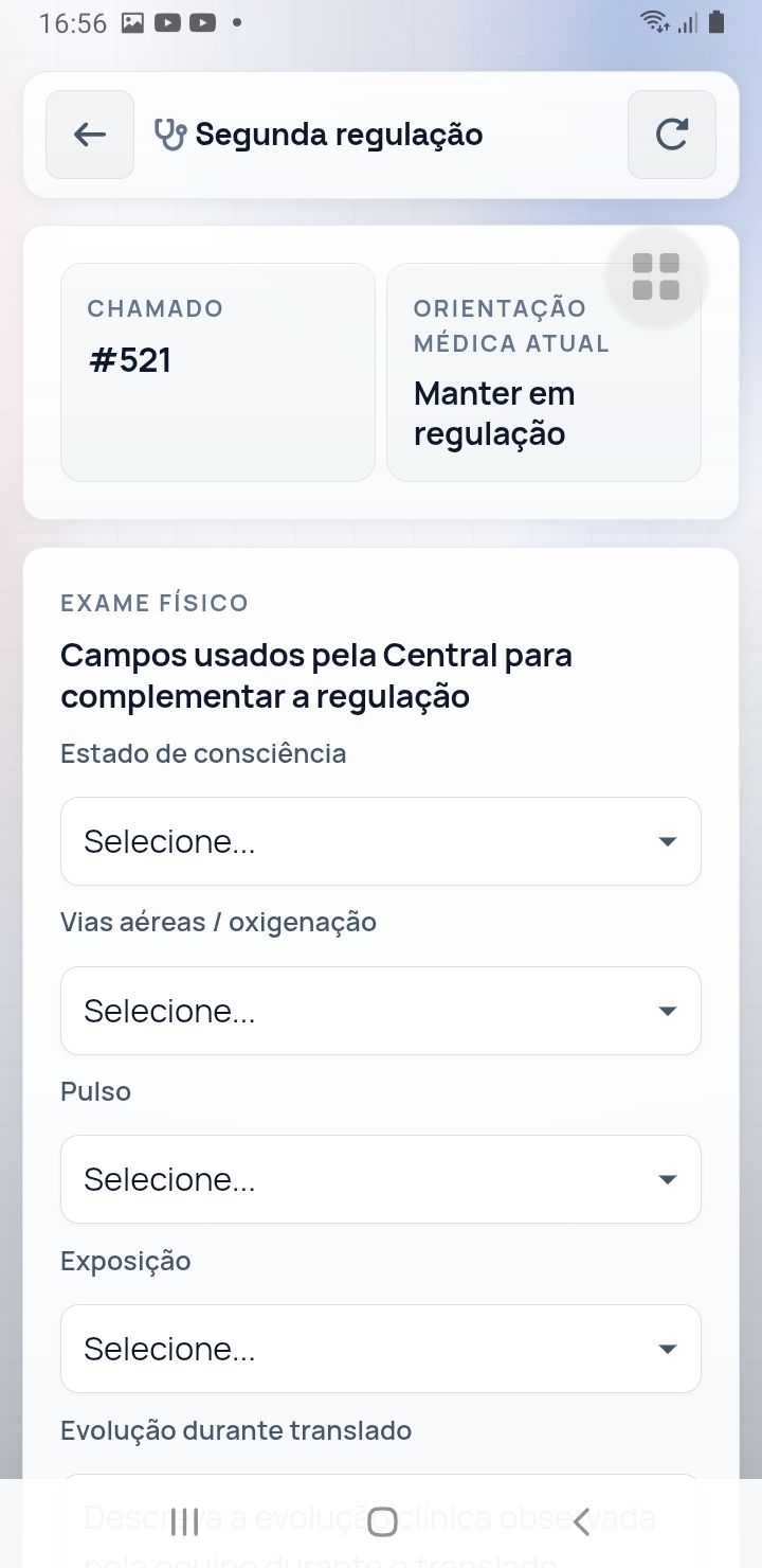 Segunda regulação para a Central — app SAU 360 / SAMU 192
