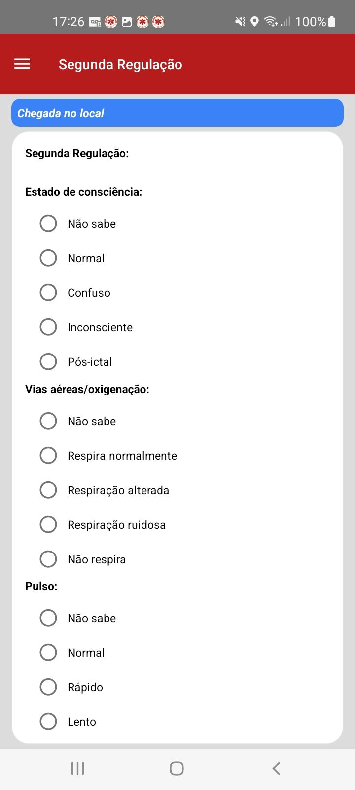 Reavaliação clínica na chegada ao local — app SAU 360 / SAMU 192