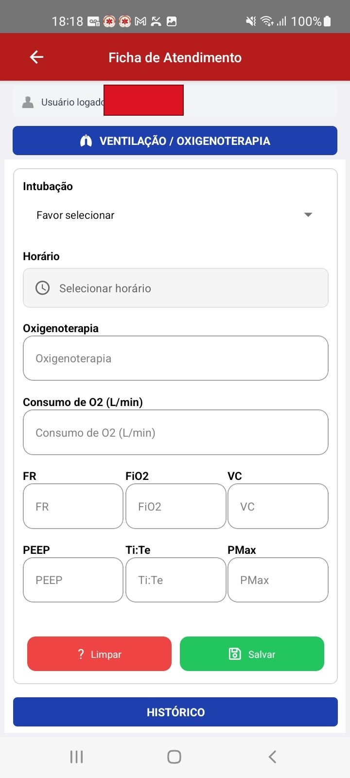 Ventilação e oxigenoterapia com parâmetros — app SAU 360 / SAMU 192