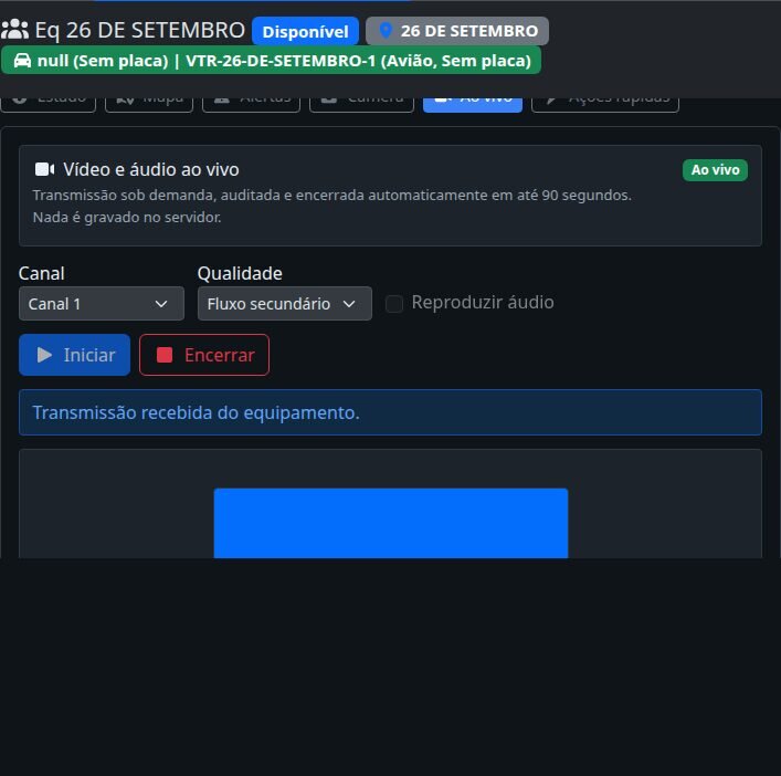 Câmera ao vivo no painel da equipe — app SAU 360 / SAMU 192
