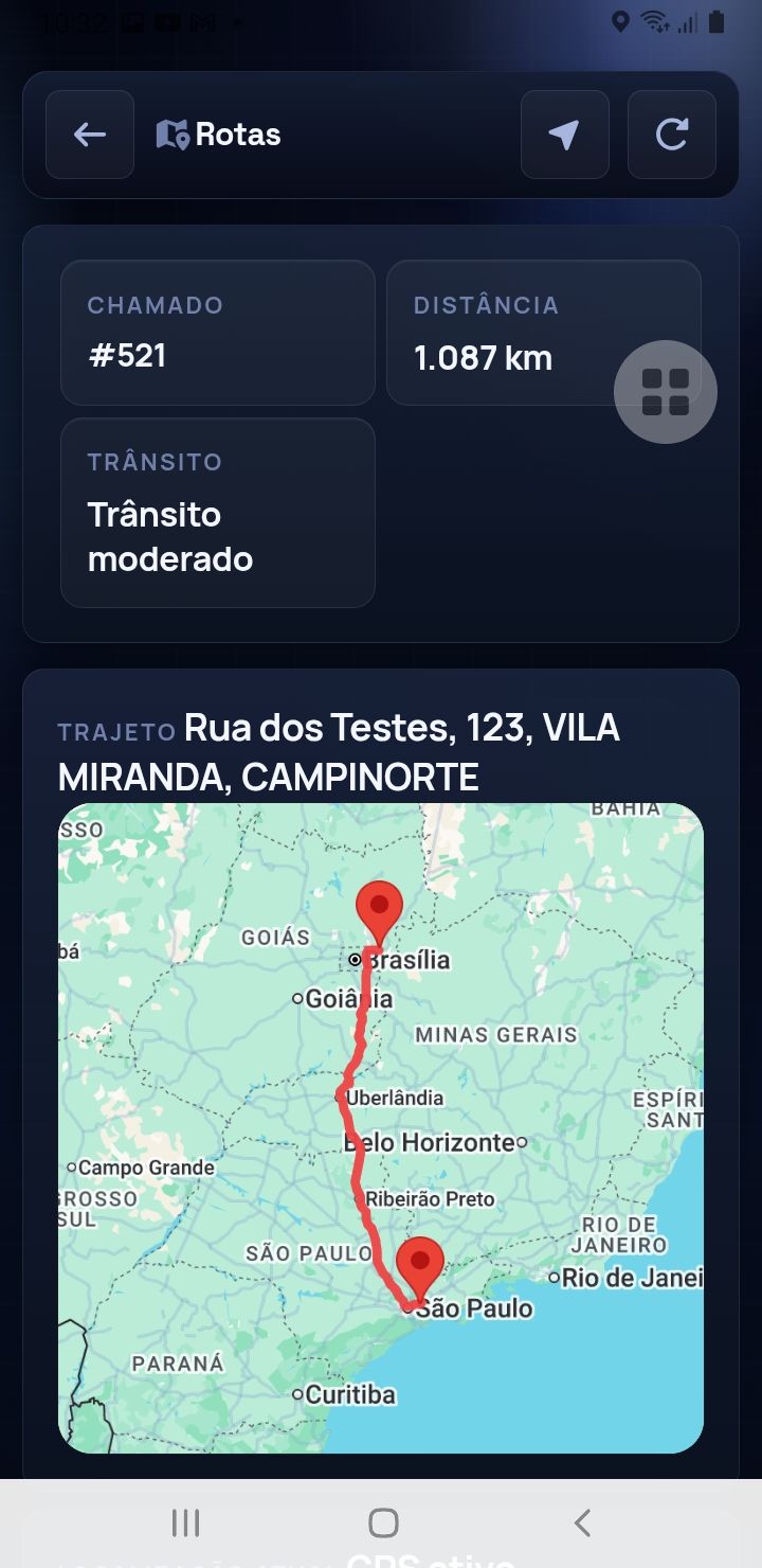 Rota, distância e trânsito no mapa — app SAU 360 / SAMU 192