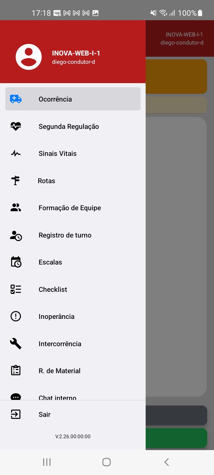 Menu de módulos de atendimento e operação — app SAU 360 / SAMU 192