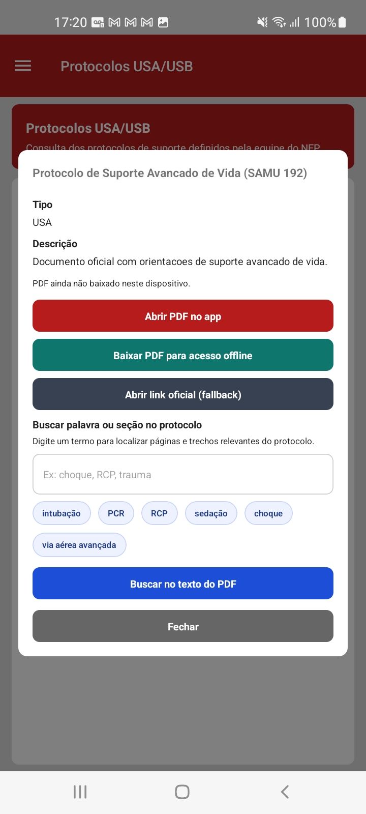 Consulta de protocolos clínicos no app