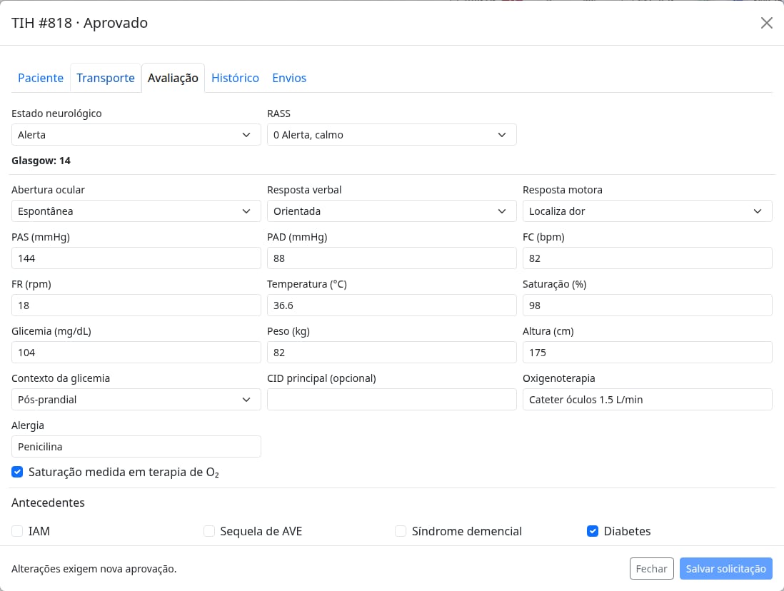 Transferência entre hospitais com avaliação clínica — app SAU 360 / SAMU 192
