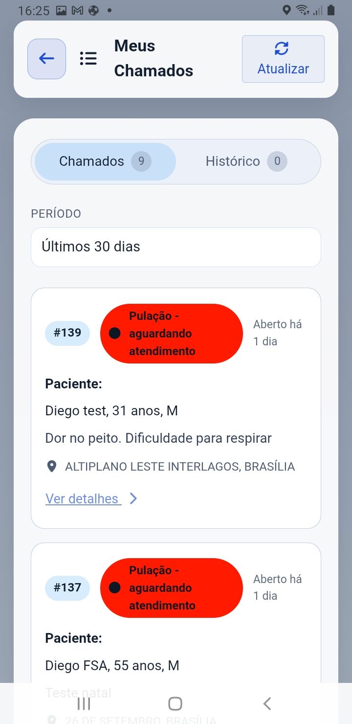 Acompanhamento dos chamados do cidadão — app SAU 360 / SAMU 192