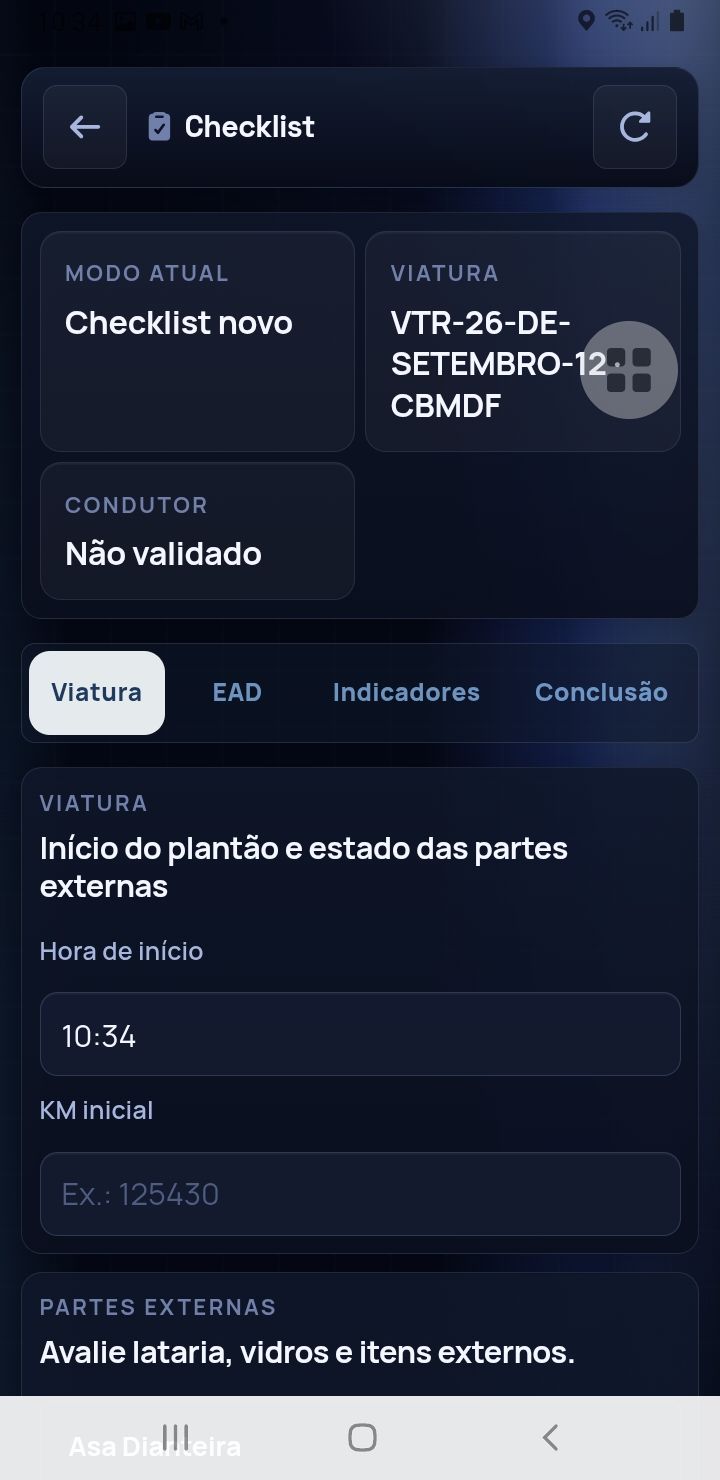 Checklist da viatura no início do plantão — app SAU 360 / SAMU 192