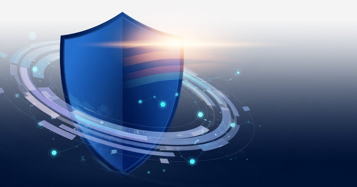 Escudo digital azul com horizonte de amanhecer — aprovação de acesso ao OpenAI Daybreak Blue